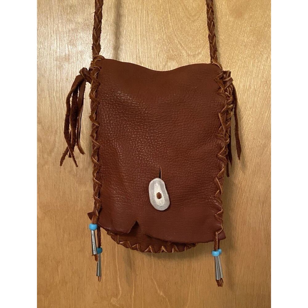 Thunder Rose Buckskin Leather Flap Crossbody Bag Hippie Boho Brown Fringe Native